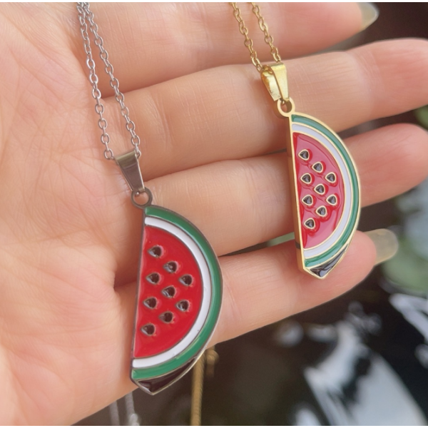 Personalized Necklace Supplier - Custom 18k Gold Stainless Steel Enamel Watermelon