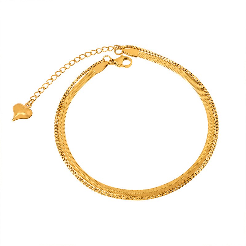 Stainless Steel Anklet Factory - Summer 18K Gold Double Layer Flat Snake Chain