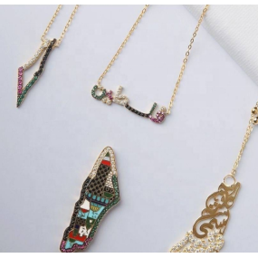 Muslim Necklace Factory - Stainless Steel Arabian Calligraphy Diamond Letter