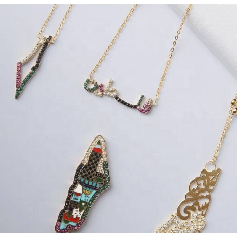 Muslim Necklace Factory - Stainless Steel Arabian Calligraphy Diamond Letter