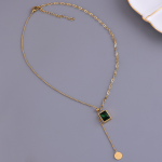 Crystal Necklace Factory - Gold-plated Green Square Emerald Stainless Steel Tassel