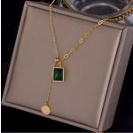 Crystal Necklace Factory - Gold-plated Green Square Emerald Stainless Steel Tassel