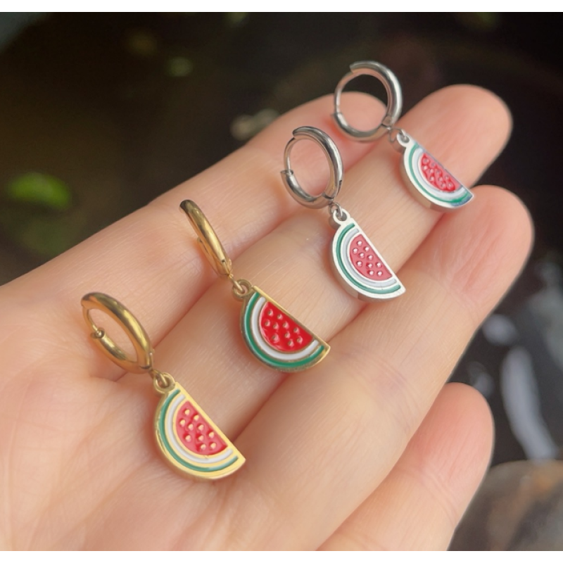 Watermelon Earrings Supplier - Cute Fruit Mini Stainless Steel Enamel Palestine