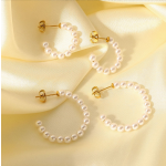 Hoop Earrings Manufacturer - 18K Gold Stainless Steel 30mm Pearl C-Shaped