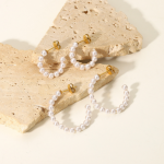 Hoop Earrings Manufacturer - 18K Gold Stainless Steel 30mm Pearl C-Shaped