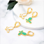 Butterfly Earrings Supplier - Stainless Steel Shell Green Drop Statement Women