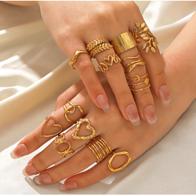 Personalized Ring Supplier - 2024 Niche Design Geometric Leaf Love Set