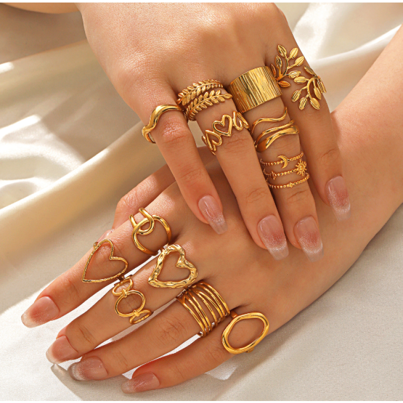 Personalized Ring Supplier - 2024 Niche Design Geometric Leaf Love Set