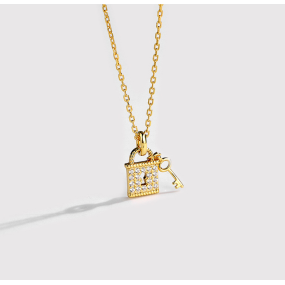 Rhinestone Necklace Manufacturer - Exquisite Full Lock Key Pendant S925 Silver