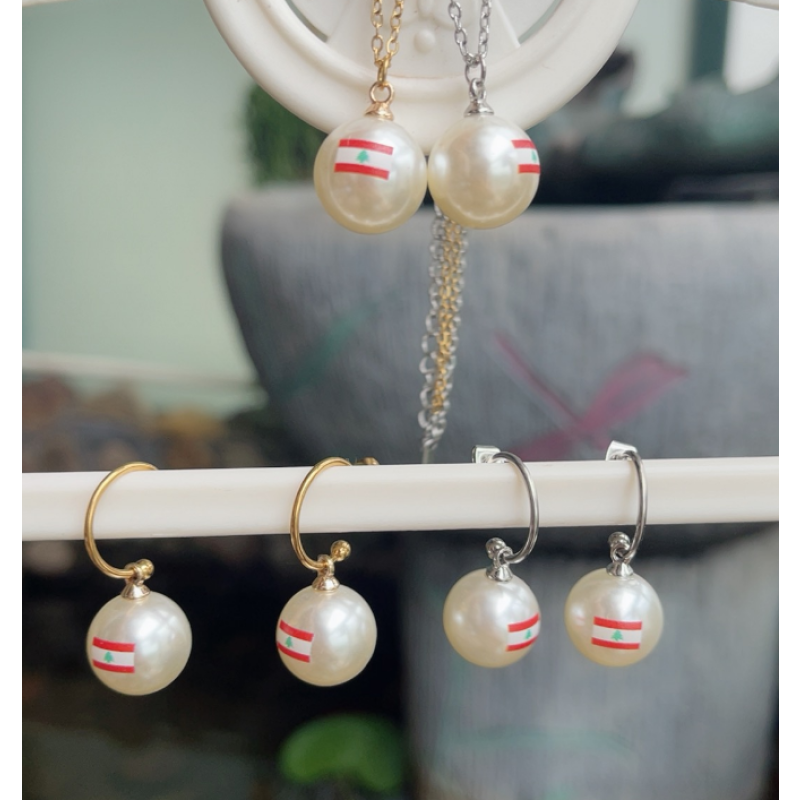 Lebanon Jewelry Set Factory - Stainless Steel Chain Flag Necklace Earrings Pearl