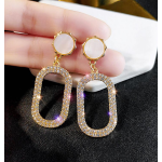 Silver Earrings Supplier - 925 Silver Needle Shiny Long Chain Rhinestone Oval