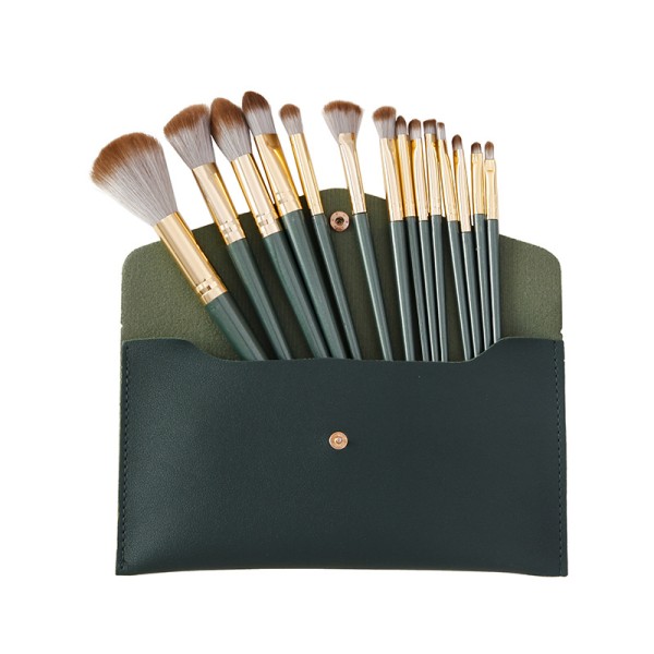 Makeup Brush Set Supplier - 14 Piece Deep Green Set