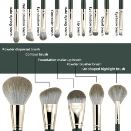 Makeup Brush Set Factory - 14 Piece Dark Green Set