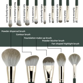 Makeup Brush Set Factory - 14 Piece Dark Green Set