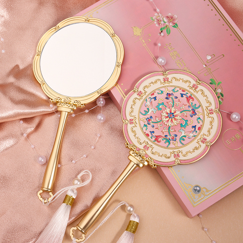 Handheld Mirror Factory - Trendy Embossed Alloy Standing Mirror Personal Label