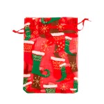 Candy Bags Manufacturer - Christmas Printed Red Cotton Small Pouch