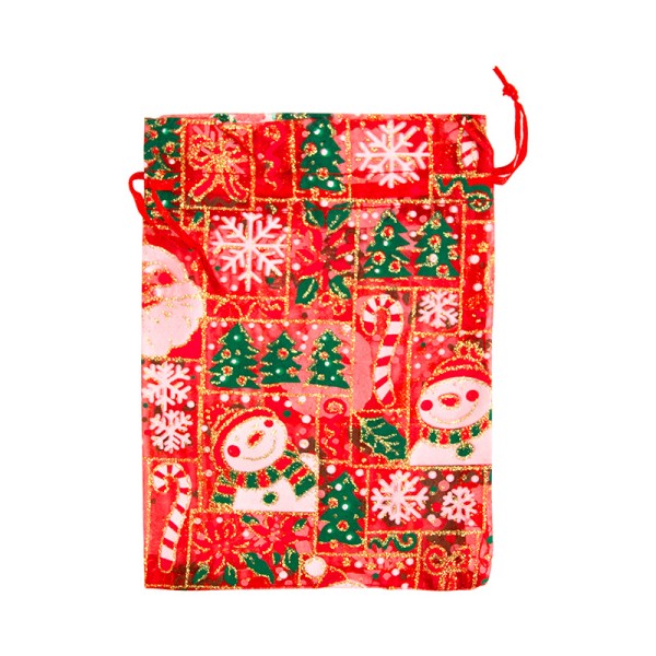 Candy Bags Manufacturer - Christmas Printed Red Cotton Small Pouch