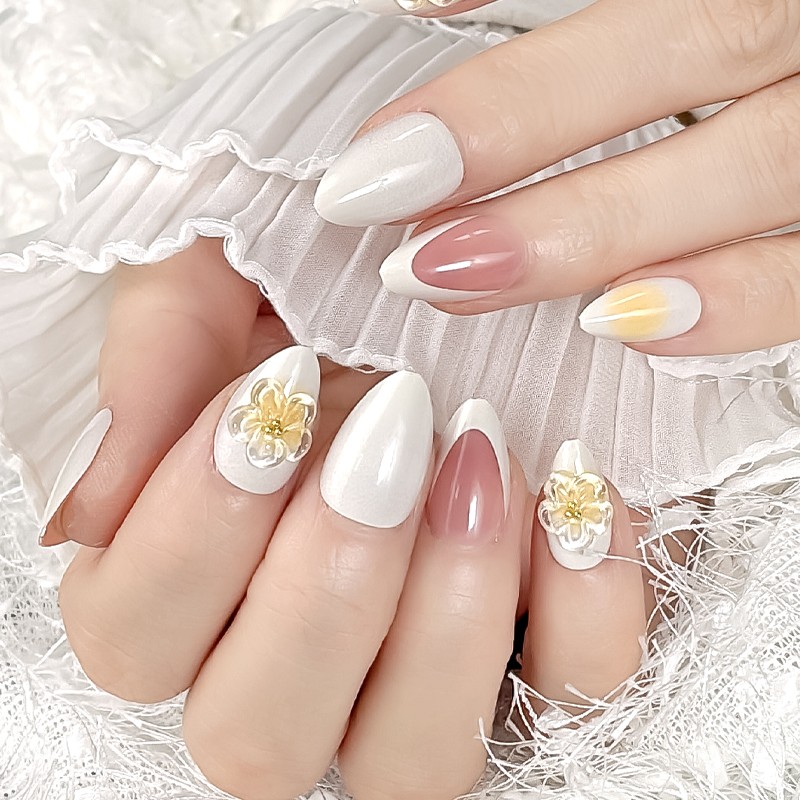 ABS Nail Tips Manufacturer - Luxury 24Pcs French Almond Press Manicure Set