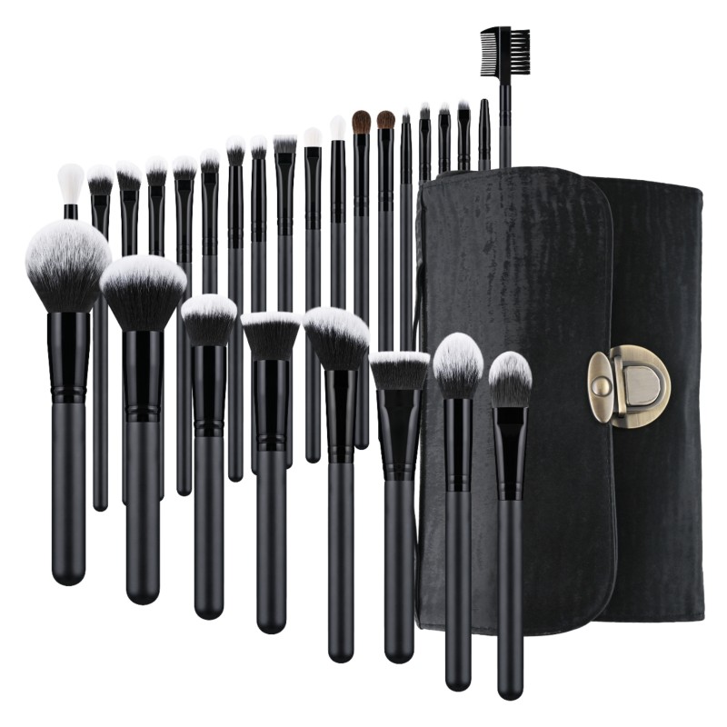 Makeup Brush Set Manufacturer - Hot Selling 27-Piece Black Custom Logo Private Label Face