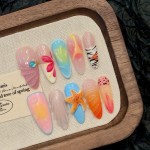 Press on Nails Factory - Design Acrylic Pink 3D Flower Cat Eye Coffin French False Diy