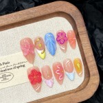 Press on Nails Factory - Design Acrylic Pink 3D Flower Cat Eye Coffin French False Diy