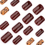 Press on Nails Manufacturer - 24pcs Burgundy Leopard Print Maillard Short Square Art Acrylic