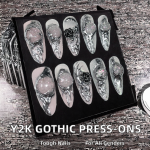 Press on Nails Supplier - Hot Products Gothic Y2K Almond Cat Eye Punk Metal Party Nail Sticker