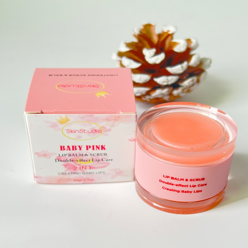 Lip Scrub Supplier - Organic Private Label Custom 2 in 1 Pink Lips Balm and Lip Scrub Set