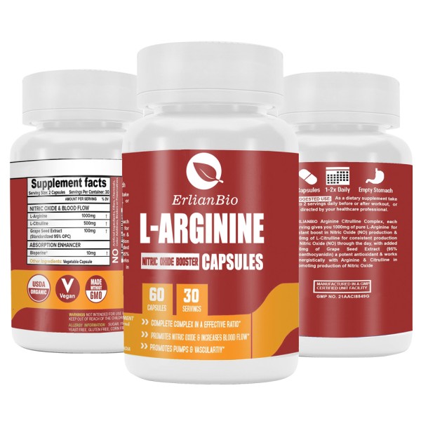 L-Arginine Supplement Supplier - OEM 3000mg Capsules Nitric Oxide 60 Capsules