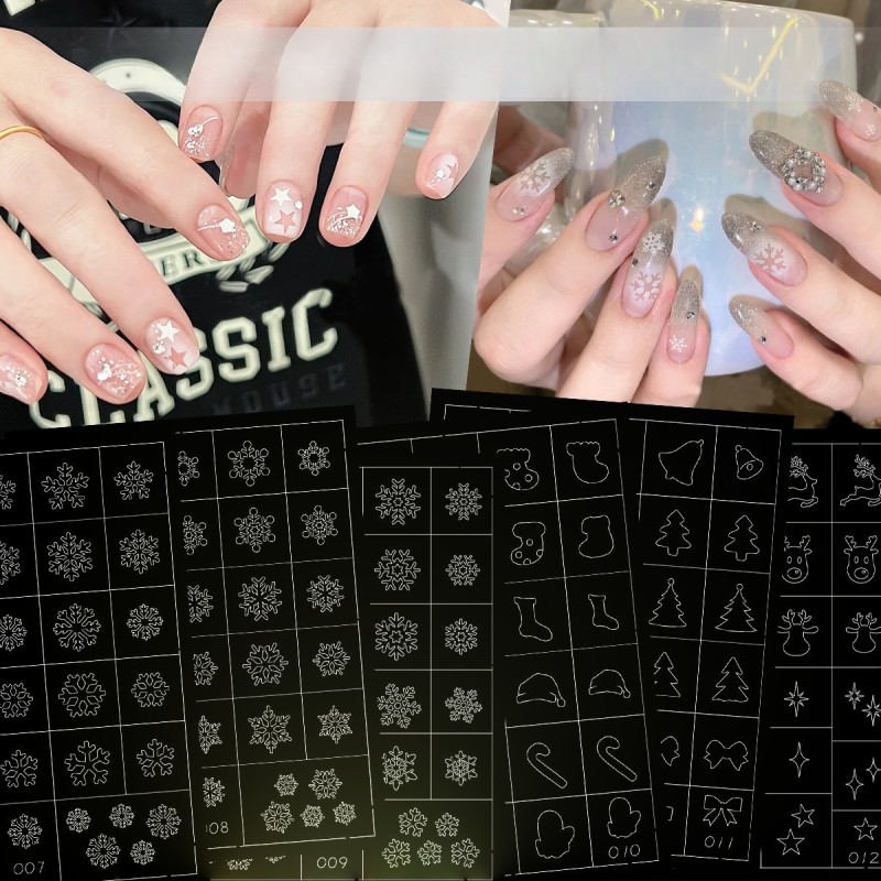 Snowflake Nail Sticker Supplier - White Snowflake Relief Stereo Christmas Tree Deer