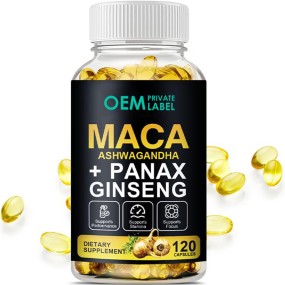 Maca Root Softgels Factory - Private Label 3 in 1 Ashwagandha Panax Ginseng Energy Stamina
