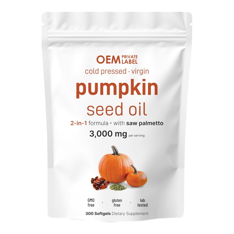 Pumpkin Seed Oil Softgels Manufacturer - OEM Pure Virgin 3000mg with Saw Palmetto Hair Urinary