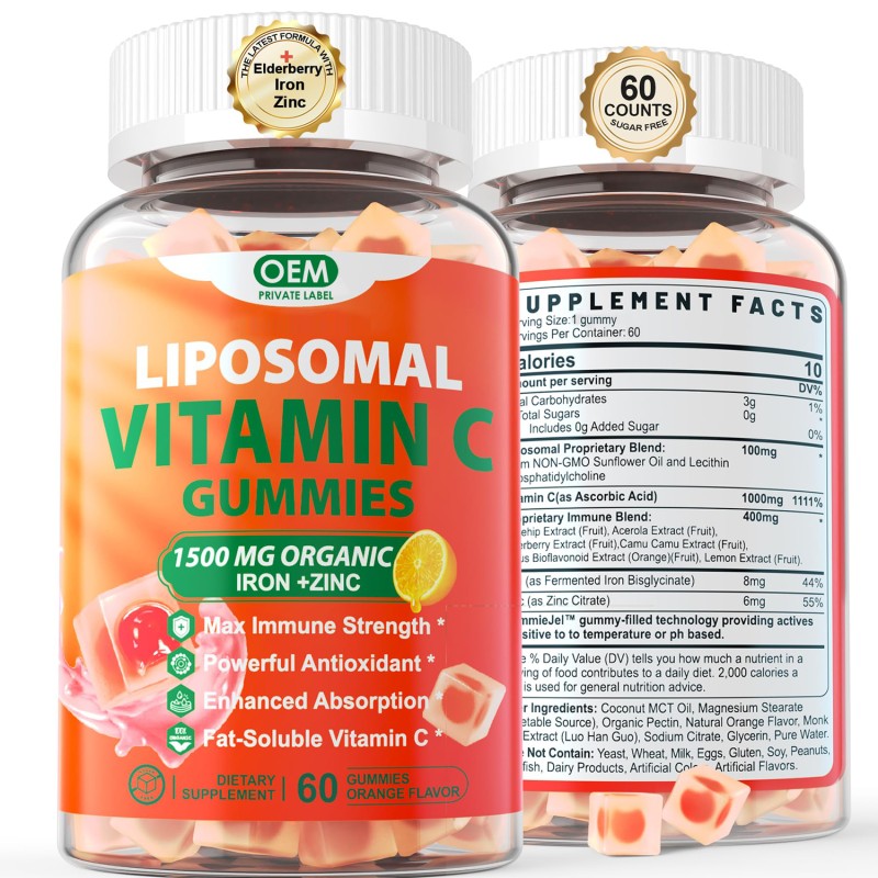Liposomal Vitamin C Gummies Supplier - OEM 1000mg Chewable with Zinc Elderberry