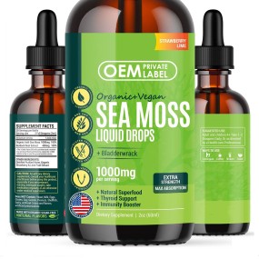 Sea Moss Liquid Drops Supplier - Custom 1000mg Irish Gel with Bladderwrack Elderberry Immunity
