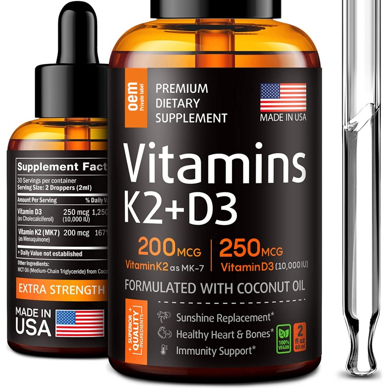 Vitamin D3 K2 Drops Supplier - OEM with Coconut Oil Calcium Supplement Bone Density Heart