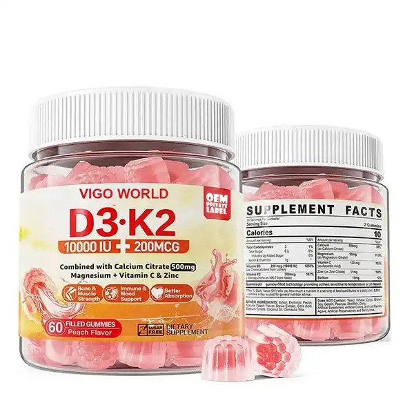 Vitamin D3 K2 Gummies Manufacturer - Center Filled Sugar-Free 5000iu Bone Muscle Health