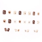 Press-On Nails Factory - Wholesale 24pcs Premium Coffin Design ABS Brown Bear Plaid Bow Square Artistic