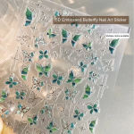 Nail Stickers Supplier - 5D Embossed 3D Silver Foil Green Jelly Butterfly Summer Wearable Gel