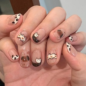 Press-On Nails Factory - Wholesale 24pcs Premium Coffin Design ABS Press-On French Cute Spotted Dog Cartoon