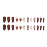 Press-On Nails Supplier - Wholesale 24pcs Premium Caramel ABS Coffin Design Press-On Grid Blurred Letters