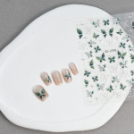 Nail Stickers Supplier - 5D Embossed 3D Silver Foil Green Jelly Butterfly Summer Wearable Gel