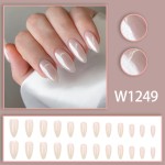 Press-On Nails Factory - 24pcs Pearl White Glitter False Nails Ethereal Pure Sexy Tips