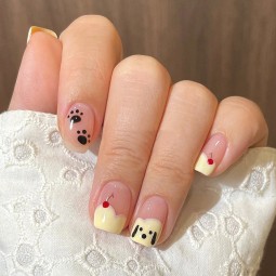 Press-On Nails Supplier - Wholesale 24pcs Premium Coffin Design ABS Press-On Ice Pink Cherry Cute Little Dog