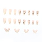 Press-On Nails Manufacturer - Wholesale 24pcs Premium Coffin Design ABS Press-On Pink White Gradient Leaves Flowers
