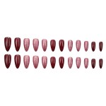 Almond Press-On Nails Supplier - 24PCS Dark Red Brown Glitter Effect Sweet Cool Mirror Powder