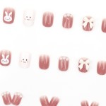 Press-On Nails Factory - Wholesale 24pcs Premium ABS Press-On Gradient Pink Rabbit Bow Coffin Design