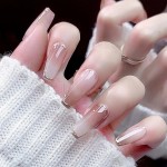 Press-On Nails Supplier - Wholesale 24pcs Premium Coffin Design ABS Milky White Gradient Mirror Finish Stiletto