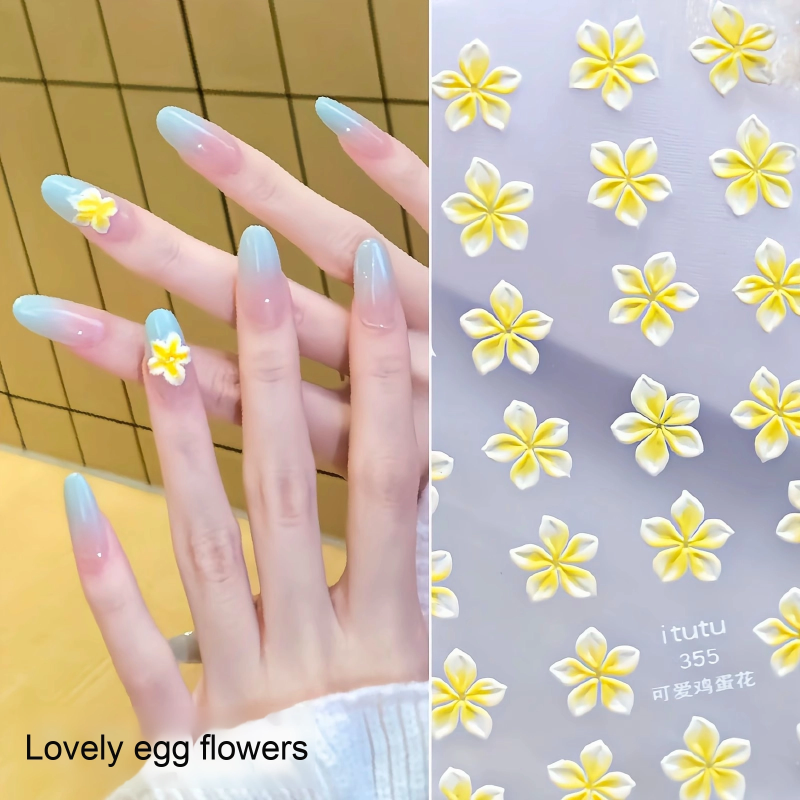Nail Decorations Manufacturer - Hot Sale 3D Five Petal Eggshell Flower Summer Mint Design Plastic