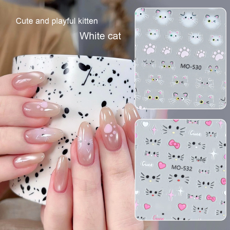 Nail Stickers Factory - Hot Sale Gradient Cute Kitty Bow 3D Fashion Plastic Cat Paw DIY Decals