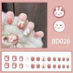 Press-On Nails Factory - Wholesale 24pcs Premium ABS Press-On Gradient Pink Rabbit Bow Coffin Design